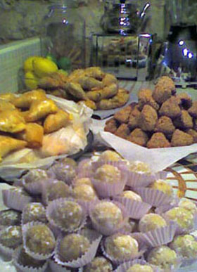 In the foreground, a plate of pistachio and lemon masapan. Photo © Janet Amateau.
